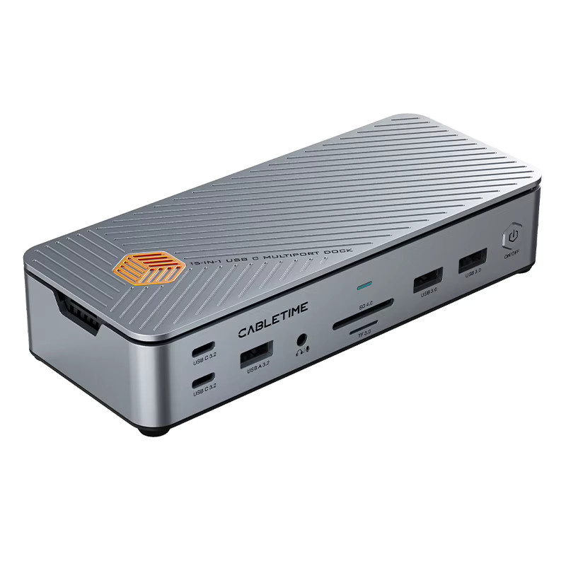 CABLETIME USB C Dockingstation HUB in Grau mit 8K 4K HDMI, DisplayPort, 1000Mbps Ethernet und 100W PD für MacBook, Windows und Laptop - Bild 4