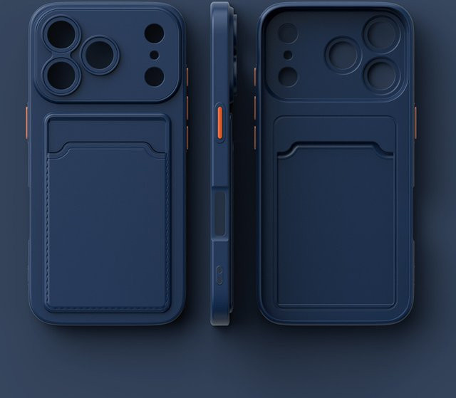 Stoßfeste Silikon-Handyhülle mit Kartenfach für Apple iPhone 11 bis 17 Pro Max in Beige und Blau - Bild 1