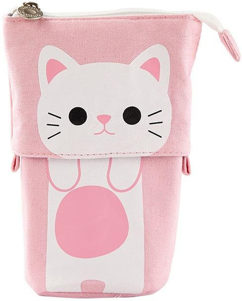 Einziehbarer Kawaii Federmäppchen von Love Home Garden als große Stiftebox und Kosmetiktasche für Mädchen in Blau, Pink, Grau und Braun - Bild 1