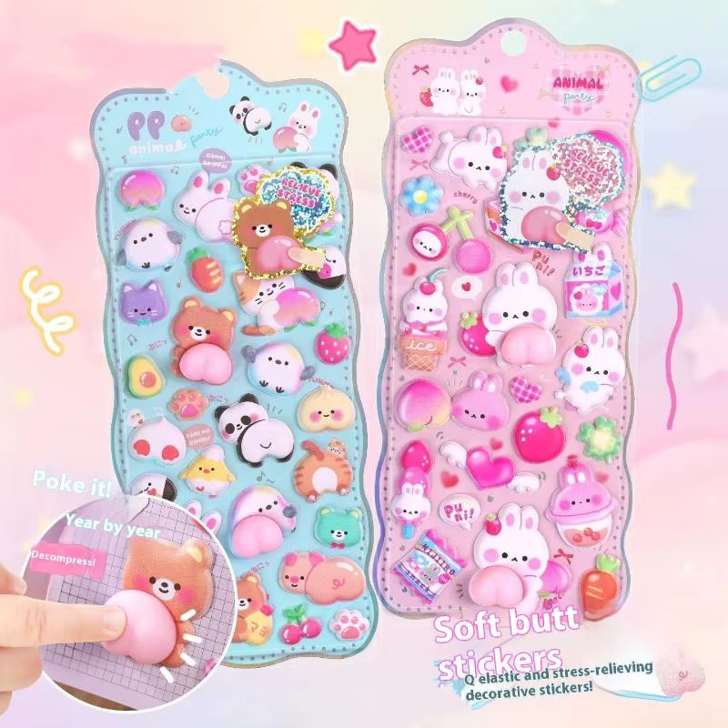 HUAHUA2026 DIY-Scrapbook-Aufkleber-Set, 3D-Pfirsich-Tier-Design, Tiere - Bild 1