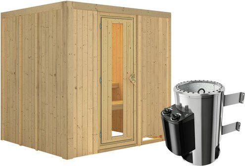 Karibu Sauna Olai aus Fichtenholz in Beige mit 3,6 kW Saunaofen und integrierter Steuerung für 3 Personen, B/T/H: 170 x 198 x 196 cm - Bild 1