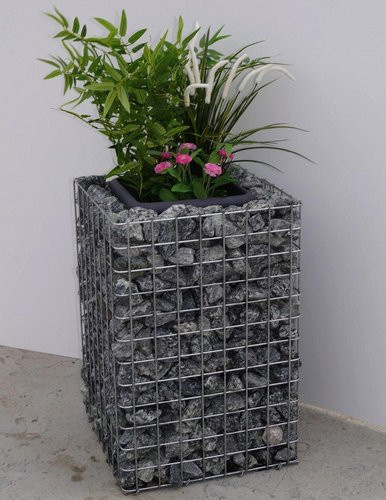 Gabiona Pflanzkübel aus galvanisiertem Stahl, silberfarben, B/T/H: 42 x 60 x 42 cm - Bild 1