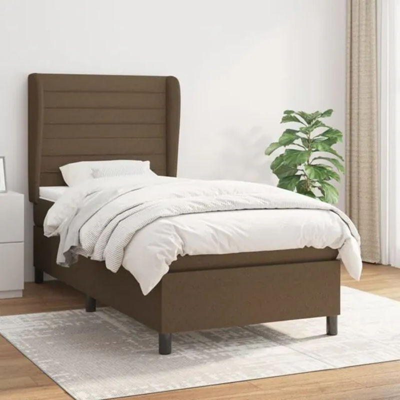 Boxspringbett mit Matratze von vidaxl in Braun aus Stoff und Massivholz, B/T/H: 90 x 200 cm - Bild 1