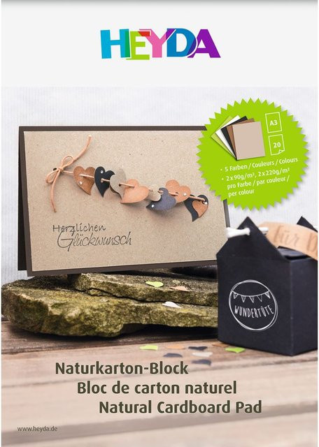 Heyda Naturkarton Block DIN A3 in Naturgrün, Schwarz, Naturbraun und Naturgrau - Bild 1