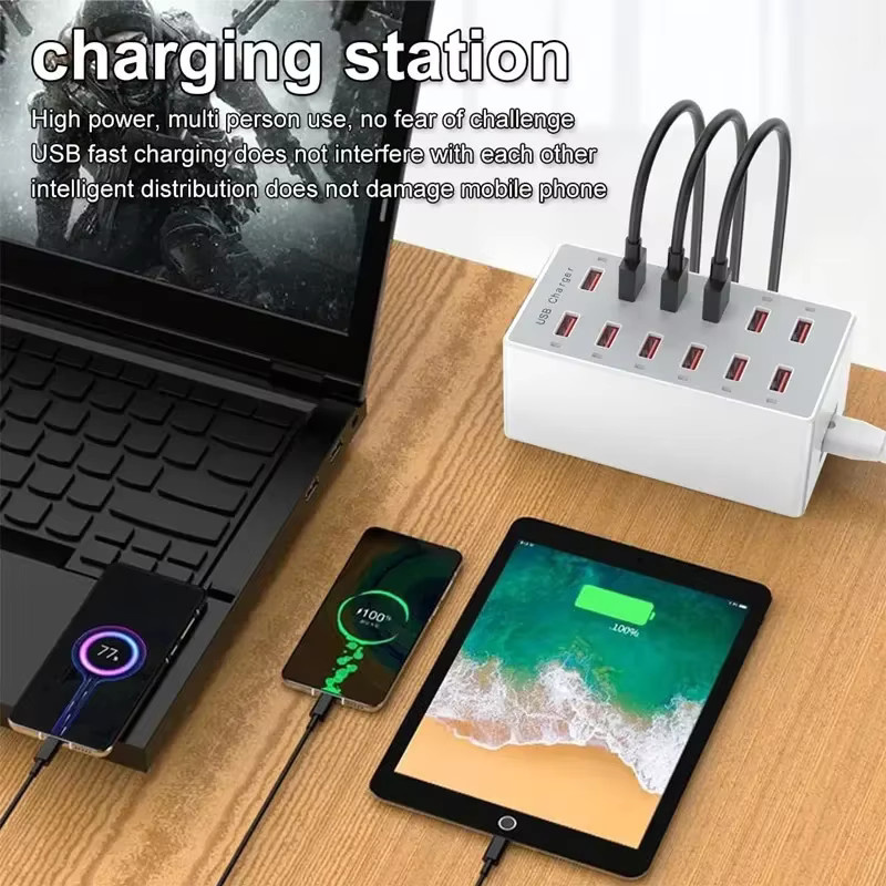 Alasicka USB-Ladestation mit 60 W und 12 Anschlüssen (USB-A und USB-C) in Weiß - Bild 2