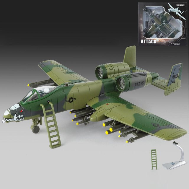 Linyi toy car Thunderbolt II A-10 Warthog, Kampfflugzeug Modell, 1:72, Metall, Grün - Bild 1