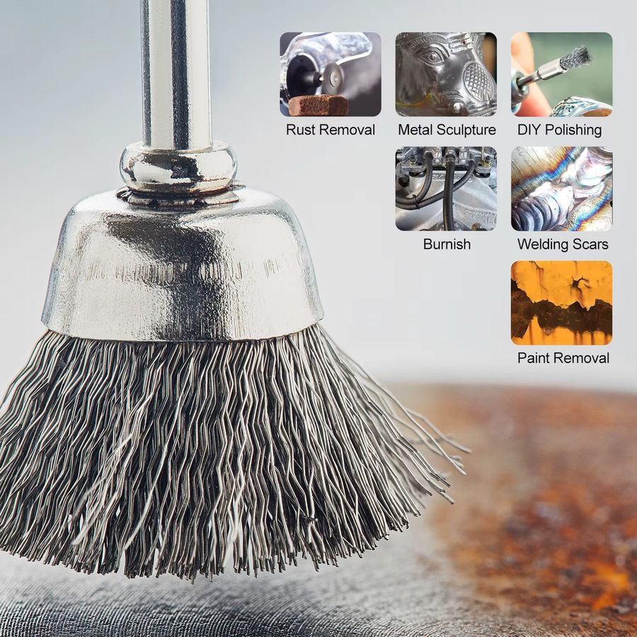 XCAN 45-teiliges Drahtrad-Topfbürsten-Set aus Edelstahl in Silber für Mini-Dremel-Rotationswerkzeuge zur Metall-Rostentfernung und Polierung - Bild 4