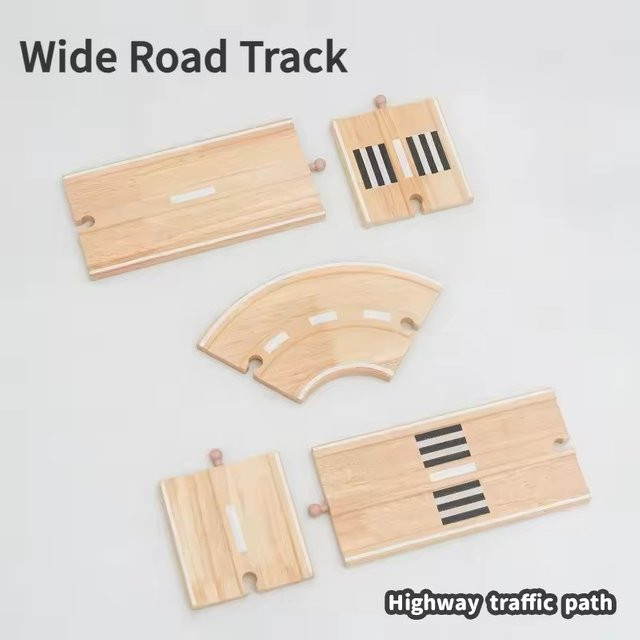 YunDuo BaBy Holz-Zuggleis-Spielzeug Wide Road Eisenbahnschienen aus Holz in Natur/Braun für Kinder - Bild 1