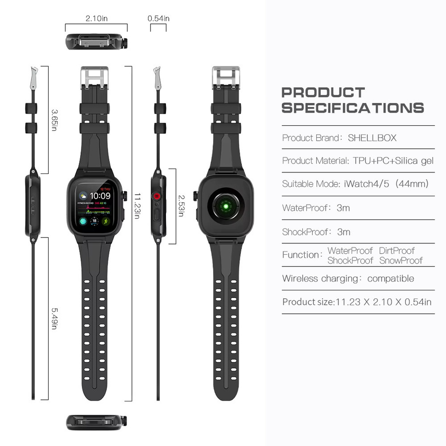 Shellbox Gehäuse für Apple Watch 4, 5, 6, 44 mm, Silikon, Schwarz, Unisex - Bild 2