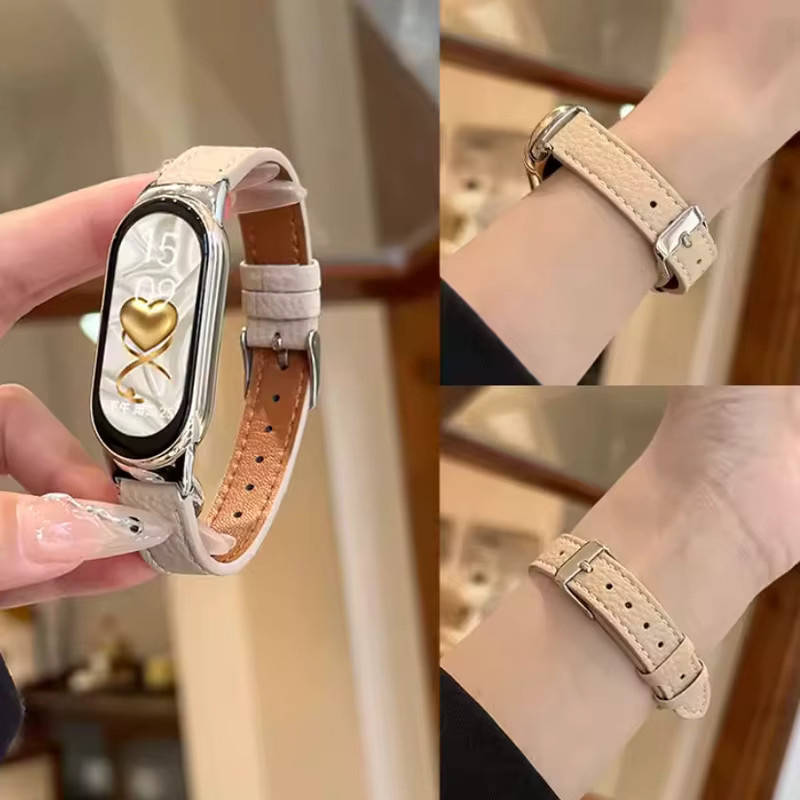 FancyWrist Uhrenarmband Leder, Schwarz, Lychee-Textur, für Miband 10 9 8 - Bild 3
