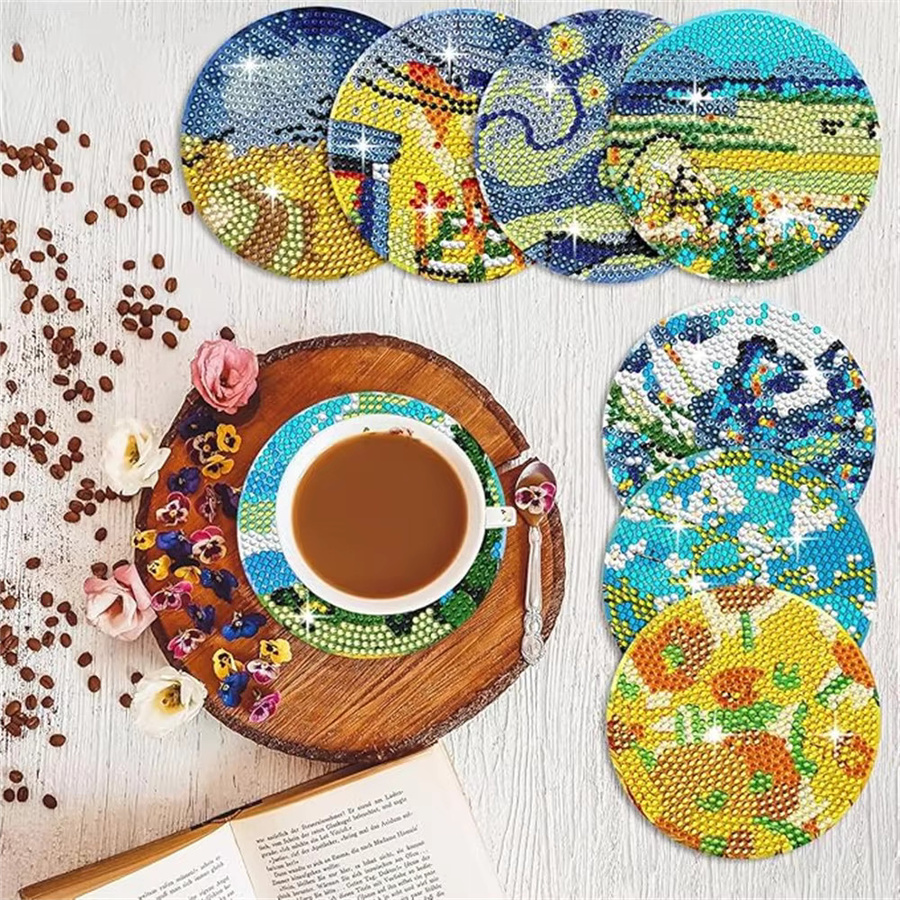 Van Gogh Stern Mondbeleuchteter Untersetzer, DIY Diamantmalerei, 8-teiliges Set - Bild 1