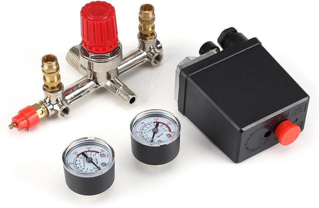 TOMTOP Luftkompressor Druckkontrollschalter Ventilregler mit Doppelmanometern in Multicolour - Bild 1