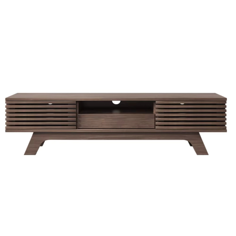 PINGGO Vintage TV-Ständer Lowboard in Holzfarbe Braun mit einer Schublade und zwei Türen, B/T/H: 150 x 35 x 44 cm - Bild 2