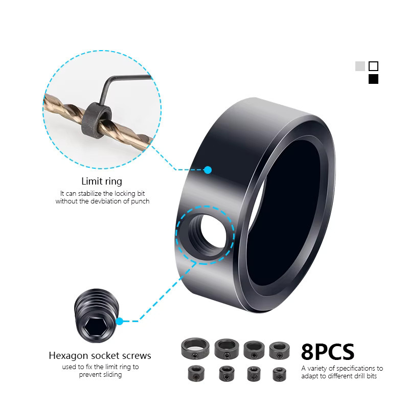 XCAN 8 Stück Holzbearbeitungs-Bohrer-Locator Set mit Ringpositionierer und Sechskantschlüssel für Schafttiefen von 3–16 mm - Bild 4