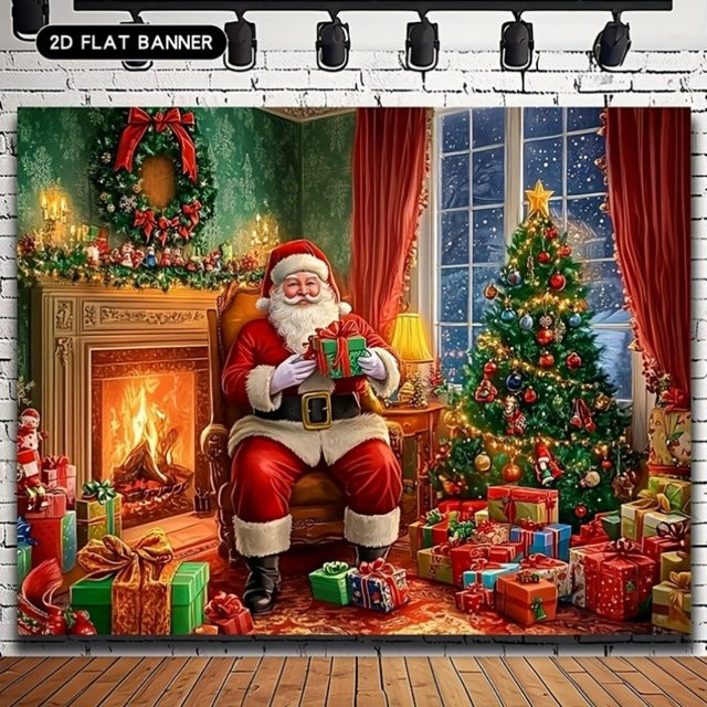 VIKAMA Weihnachts-Wandteppich mit Weihnachtsmann Motiv als dekorativer Wandbehang für dein Zuhause oder Büro - Bild 1