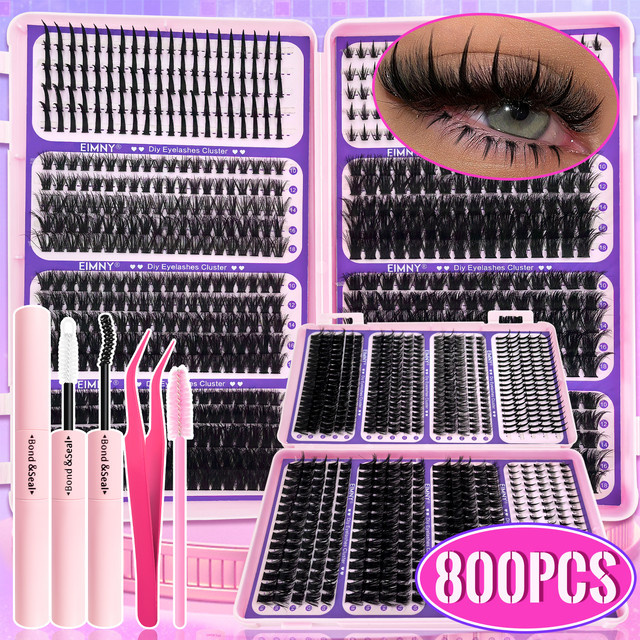 EIMNY Wimpernset mit oberen und unteren Wimpern, D-Curl, Schwarz - Bild 1