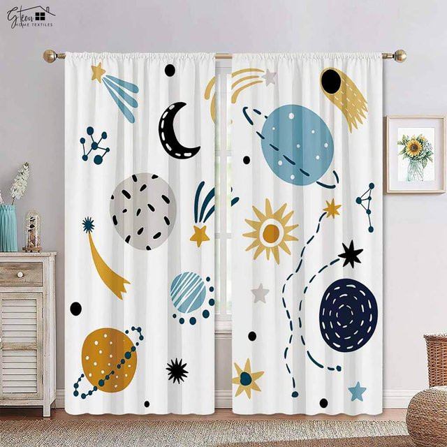 Yiran Furniture Dekorative Vorhänge mit Regenbogen, Wolken und Sternen in Grau und Weiß, 2er-Set, B: 50 cm, H: 130 cm - Bild 1