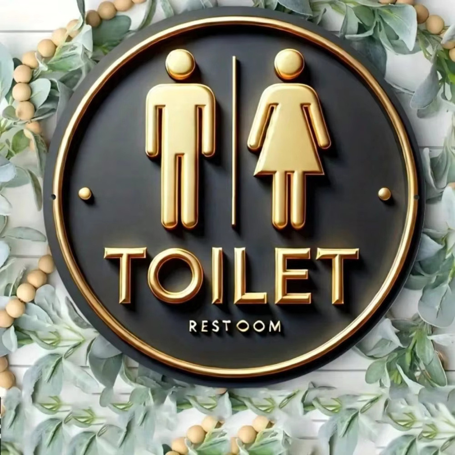 Rustikales Metall-Wandschild Toilette von CIFBUY in Schwarz-Gold, runde Wanddekoration im Landhausstil, Durchmesser: 20 cm - Bild 2