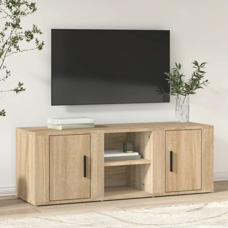 Vidaxl TV-Schrank Sonoma-Eiche in Eiche Natur aus Holzwerkstoff, B/T/H: 100 x 31,5 x 35 cm - Bild 1