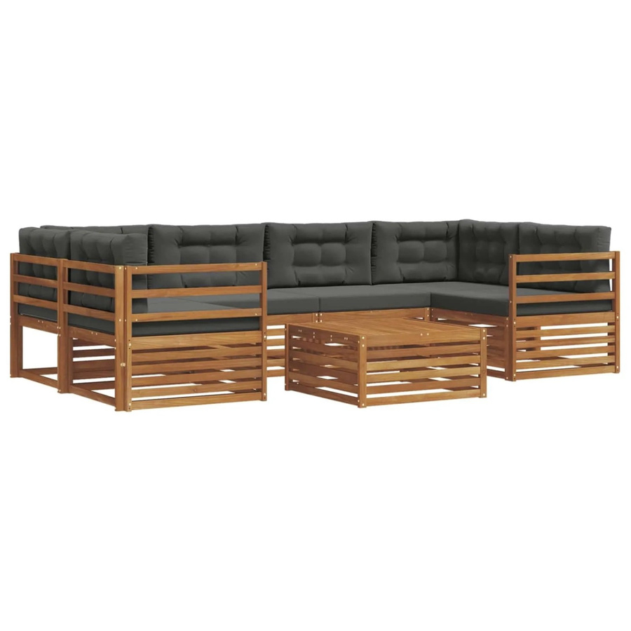 vidaXL Outdoor-Sofagarnitur aus Akazienholz in L-Form mit 8-teiligem Set, Kissen in Anthrazit und Natur - Bild 2