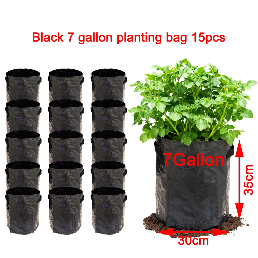 SPONDWILD Kartoffel-Pflanzbeutel aus Vliesstoff-Filz in Schwarz, 15 Stück, Multifunktionaler Gartentopf für Gemüse und Blumen - Bild 2