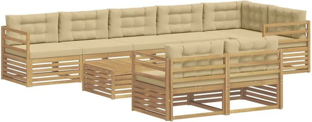 vidaXL Outdoor-Sofagarnitur in U-Form aus Akazienholz mit 9 Kissen in Weiß und Beige - Bild 1