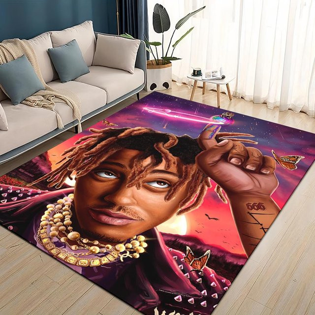 HEISS Juice WRLD 999 Legende Rapper Teppich, bunter Polyester-Teppich für Wohnzimmer und Schlafzimmer, rutschfest und waschbar, B/T: 60 x 90 cm - Bild 1