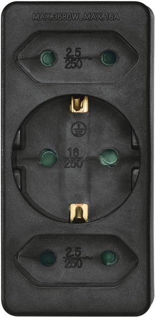 Hama Steckdosenadapter 3-fach mit 1x Schutzkontakt und 2x Euro in Schwarz - Bild 1