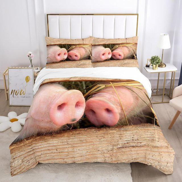 Allbestart Bettwäsche Set Schweinchen Cartoon aus Mikrofaser in Pink für Kinder, bestehend aus Bettbezug und Kissenbezug, B/H: 200 x 220 cm und 50 x 70 cm - Bild 1