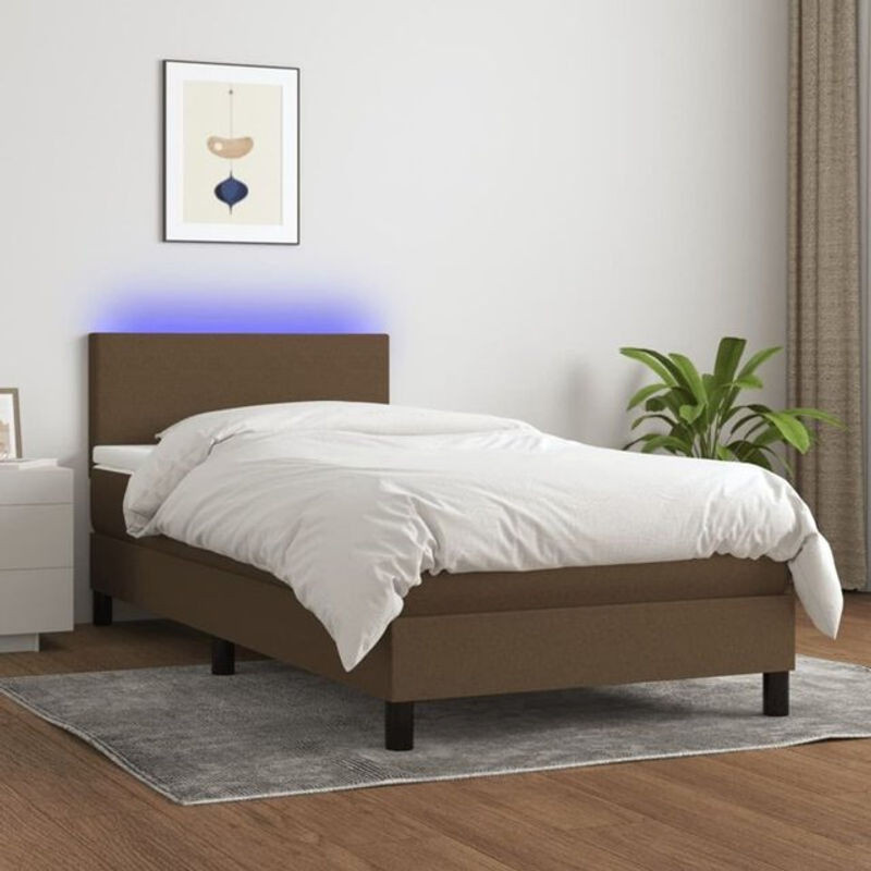 vidaxl Boxspringbett mit Matratze und LED in Dunkelbraun, Stoff, B/T/H: 200 x 100 x 78 cm - Bild 1