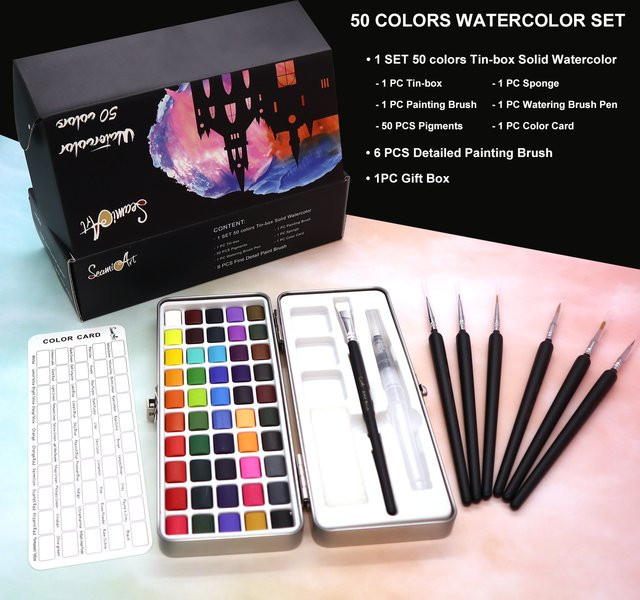 SeamiArt Aquarell Malset mit 50 soliden Farben für Künstler und Profis, Mehrfarbig - Bild 1