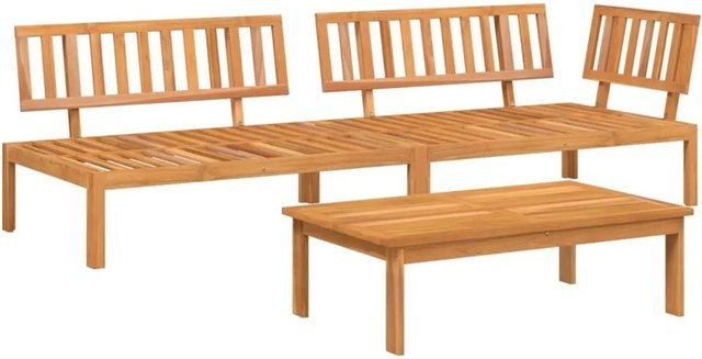 vidaXL Garten-Sofagarnitur aus Massivholz Akazie in Braun, 3-teiliges L-Shape Set mit Sofa und Couchtisch für Garten und Terrasse - Bild 1