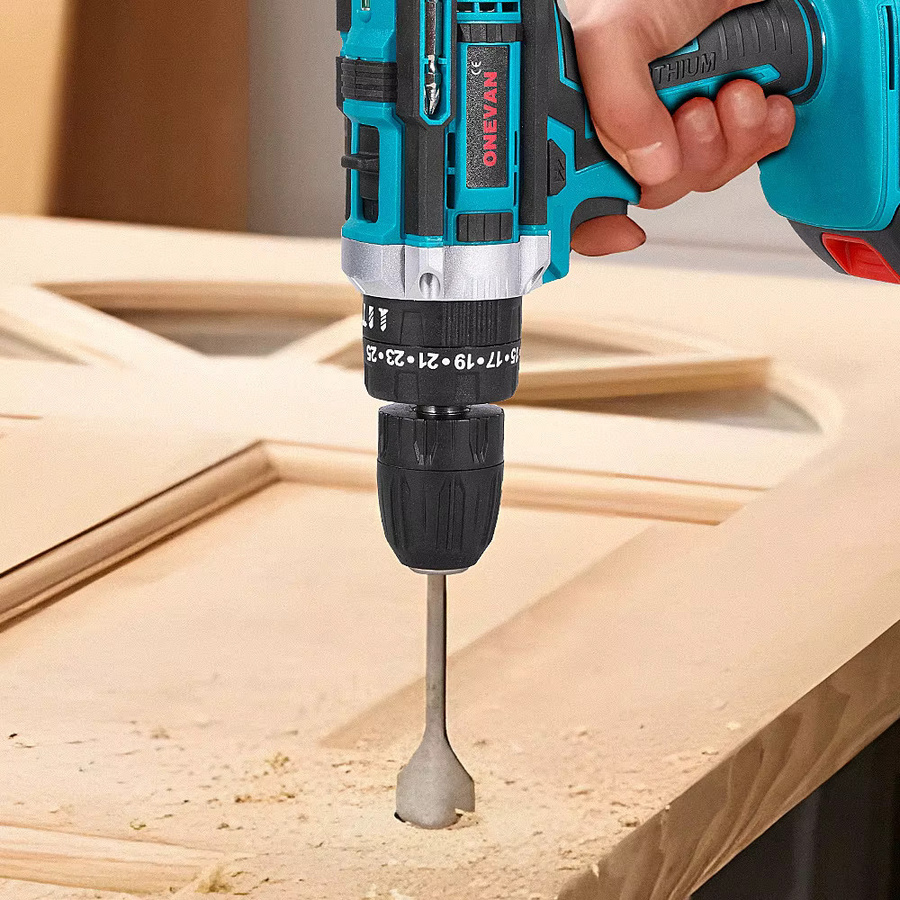 ONEVAN Akku-Schlagbohrmaschine mit 25 + 3 Drehmoment als tragbarer elektrischer Bohrer und Power-Schraubendreher für Holz und Möbel, kompatibel mit Makita Akkus - Bild 6