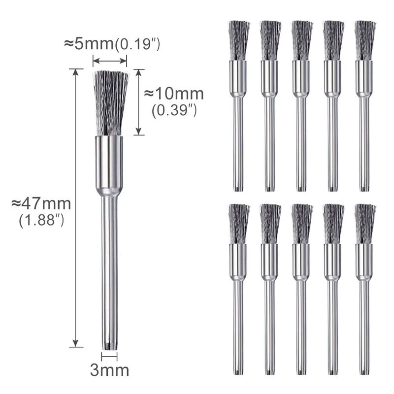 Xcan Stahldraht-Radbürste aus Edelstahl in Silber mit 3,0 mm Schaft für Dremel-Drehwerkzeuge zum Polieren und Schleifen von Metall - Bild 5