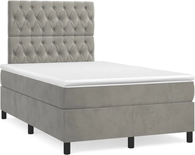 vidaXL Boxspringbett mit Matratze in Hellgrau aus Samt, Hybrid-Design mit Taschenfederkern, B/T: 120 x 200 cm - Bild 1