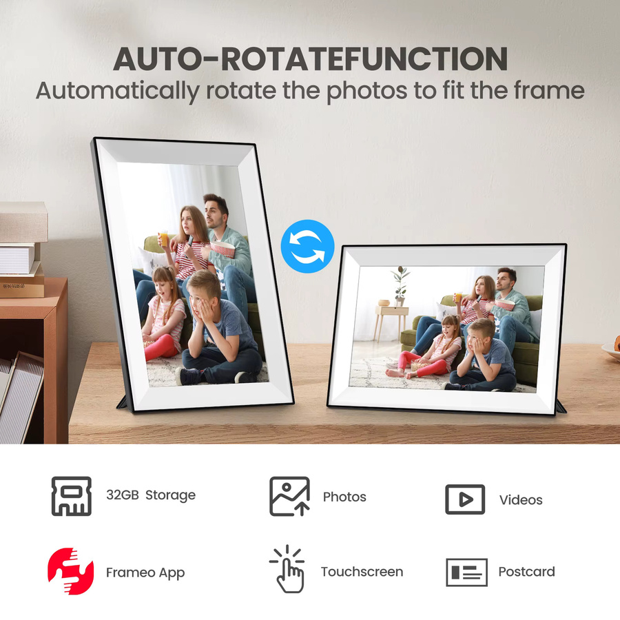Frameo WLAN Digitaler Bilderrahmen 10,1 Zoll in Weiß mit 1280x800 HD IPS Touchscreen und 32GB Speicher - Bild 2