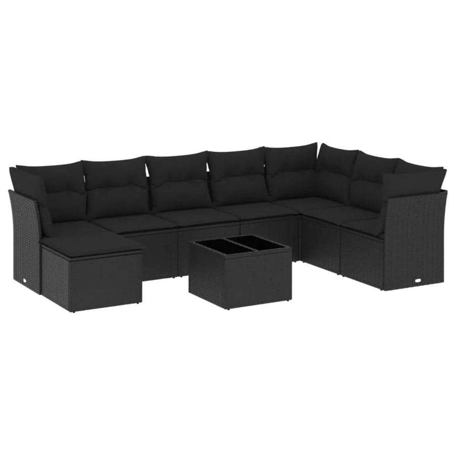 vidaXL 9-tlg. Garten-Sofagarnitur in L-Form aus Poly-Rattan mit Kissen in Schwarz - Bild 2