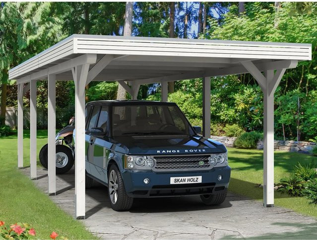 Skan Holz Carport Spessart aus Fichte mit Aluminium-Dachplatten in Weiß, B/T/H: 846 x 355 x 243 cm - Bild 1