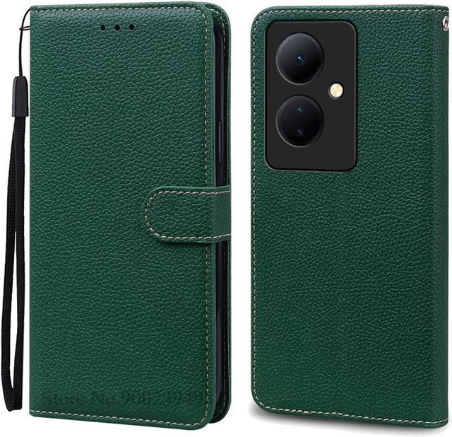 Vivo V29 Lite 5G Lederhülle Brieftasche Buchklapphülle in Dunkelgrün - Bild 1