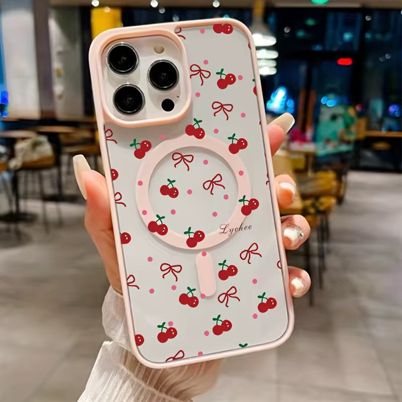 Transparente Handyhülle mit rotem Kirschbogen Design für iPhone 17 Pro Max, iPhone 17 Air, 16E, 16 Plus, 15, 14, 13, 12, 11 mit MagSafe Magnetfunktion - Bild 3