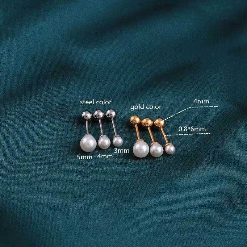 Maodane Ohrringe, Edelstahl, Perle, Piercing Stud, Damen - Bild 2