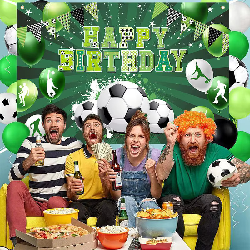 VIKAMA Fußball-Party-Hintergrund für Kindergeburtstage in Grün, Sportlicher Fotografie-Hintergrund aus Textil - Bild 5