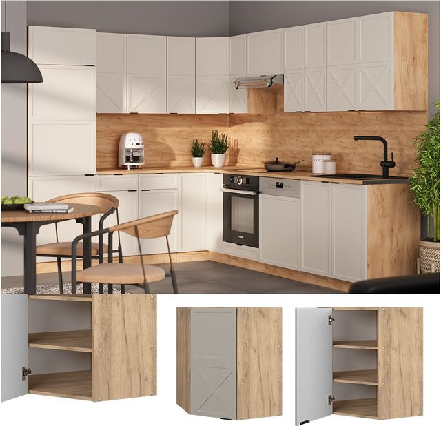 Vicco Eckhängeschrank Fame-Line Küchenschrank in Eiche mit Grau-Beige Rahmen und Soft-Close-Scharnieren Breite: 57 cm - Bild 1