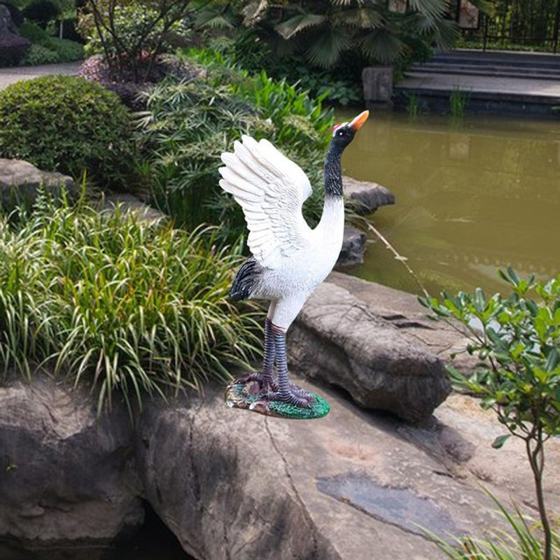 Kesoto Kran Skulptur aus Kunstharz in Weiß als Gartenstatue für Outdoor und Dekoration - Bild 1