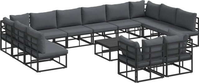 vidaXL Garten-Sofa-Set 13-teilig aus Aluminium in Schwarz mit Kissen und Gartentisch - Bild 1