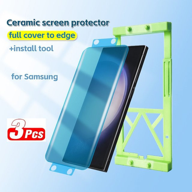 3 Stück Keramik-Hydrogel-Displayschutzfolie für Samsung Galaxy S26 S25 S24 S23 S22 S21 S20 Plus/Ultra inklusive Installationsset, transparent - Bild 1