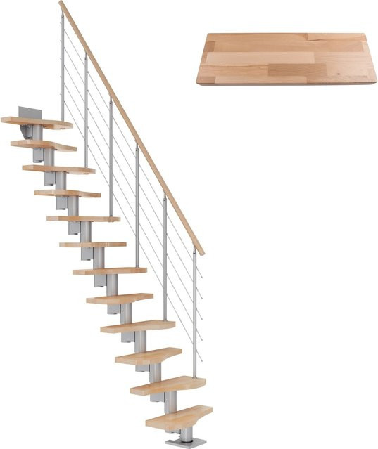 Dolle Mittelholmtreppe Basel aus Buche in Perlgrau, variable Gehwidde 64 cm, für eine Gesamthöhe bis 299 cm - Bild 1