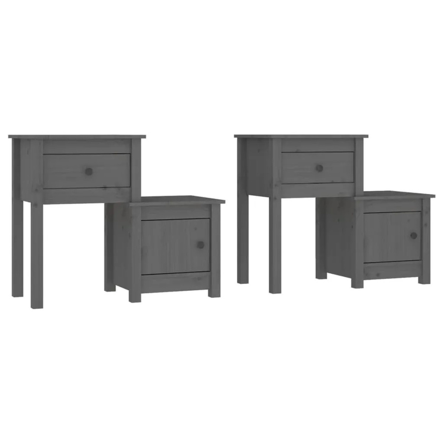 vidaXL Nachttische 2er Set aus Massivholz Kiefer in Grau, B/T/H: 79,5 x 38 x 65,5 cm - Bild 2