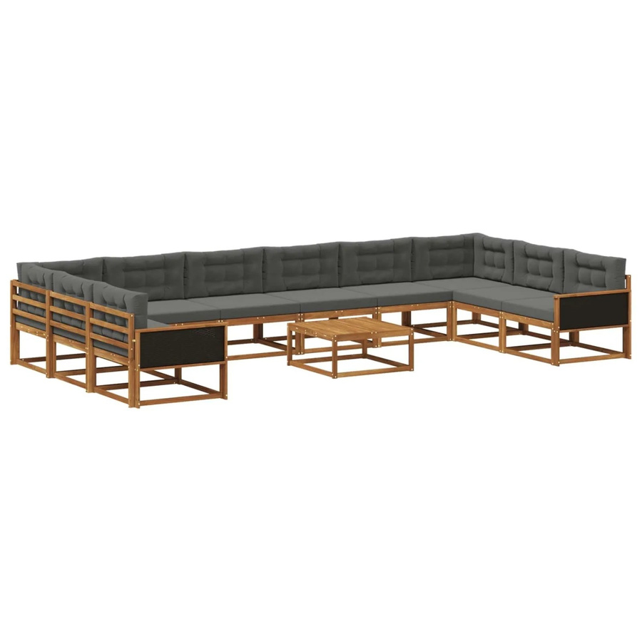 vidaXL Outdoor-Sofagarnitur in U-Form aus Akazienholz mit 11 Kissen, Farbe Natur und Anthrazit - Bild 2