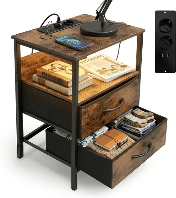 Relaxdays Beistelltisch im Vintage-Design mit dimmbarer LED-Beleuchtung und USB-Anschluss, Farbe Braun, B/T/H: 60 x 40 x 30 cm - Bild 1